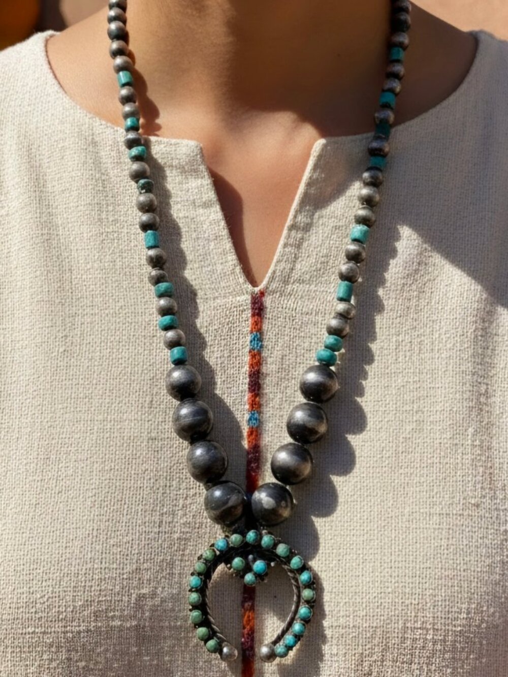 Vintage 1940's Fox Turquoise Naja on Handmade Beads - Picture 2 of 6
